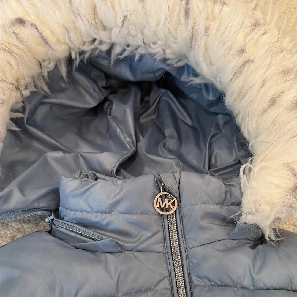 Michael Kors-Kids' Slate Blue Winter Coat with Faux Fur Hood